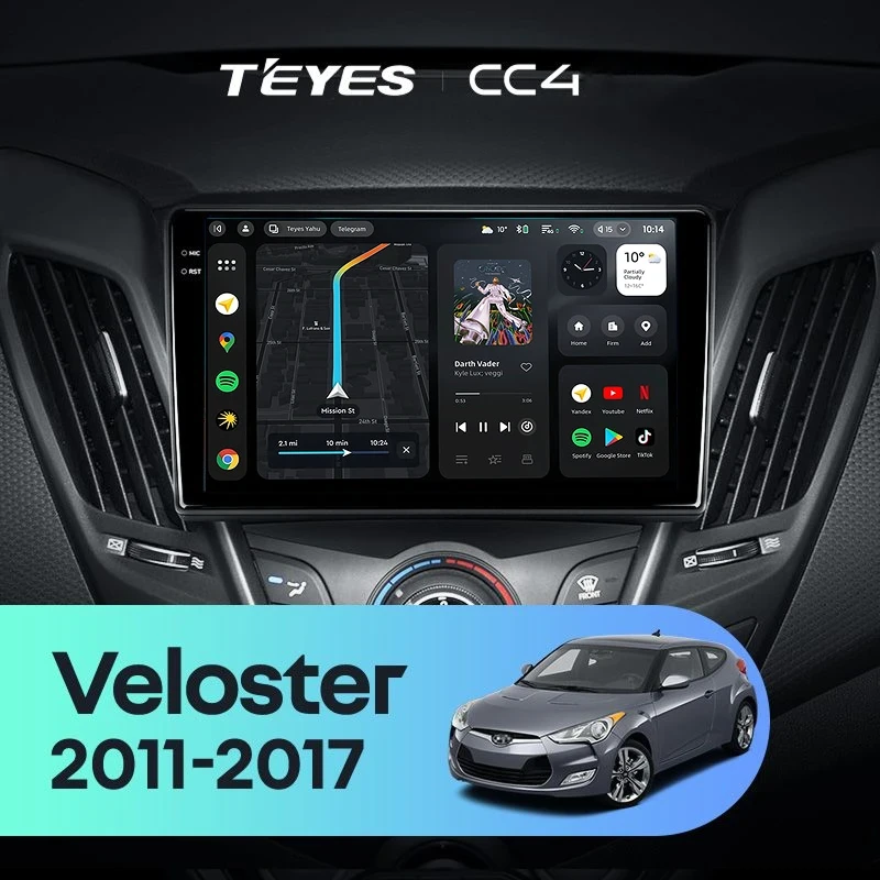 Штатная магнитола Teyes CC4 6/64 Hyundai Veloster FS (2011-2017) Тип-B