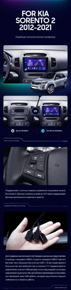 Штатная магнитола Teyes CC3 4/32 Kia Sorento 2 II XM (2012-2021) F1