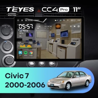 Штатная магнитола Teyes CC4 Pro 8/128 Honda Civic 7 (2000-2006) F1 (11")