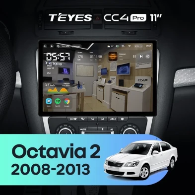 Штатная магнитола Teyes CC4 Pro 12/256 Skoda Octavia 2 A5 (2008-2013) Серая (11")