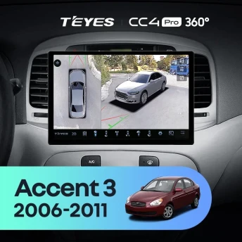 Штатная магнитола Teyes CC4 Pro 360 12/256 Hyundai Verna 2 (2006-2011) (11")