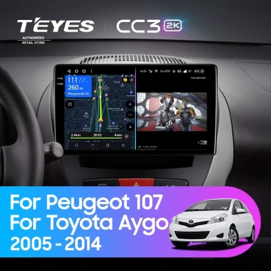 Штатная магнитола Teyes CC3 2K 360 6/128 Peugeot 107 (2005-2014)